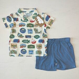 Angel Dear Bamboo Toddler Polo Shirt Shorts Set Fishing 2T 4T